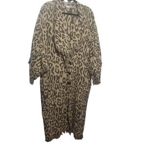 Women's Cotton Leopard Fringe Long Cardigan Coat One Size